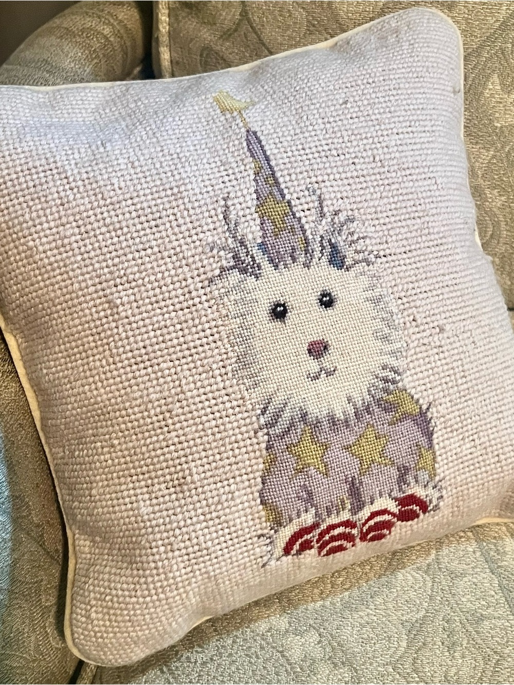 Needlepoint Westie Terrier Clown Pillow